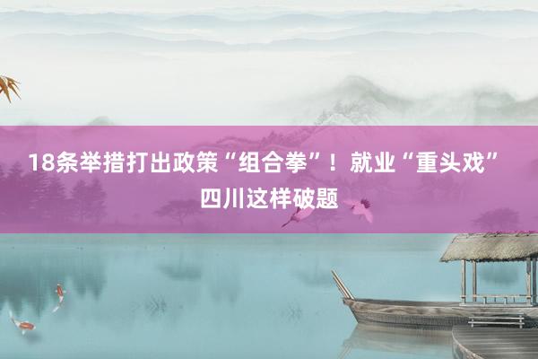 18条举措打出政策“组合拳”！就业“重头戏” 四川这样破题