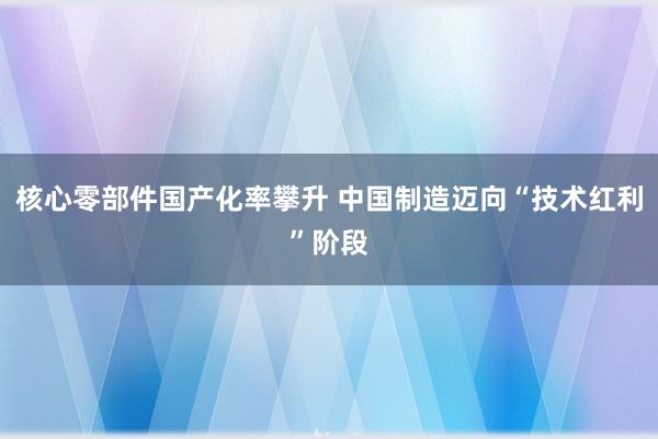 核心零部件国产化率攀升 中国制造迈向“技术红利”阶段