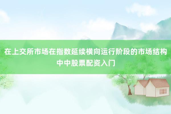 在上交所市场在指数延续横向运行阶段的市场结构中中股票配资入门