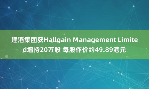 建滔集团获Hallgain Management Limited增持20万股 每股作价约49.89港元