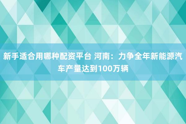 新手适合用哪种配资平台 河南：力争全年新能源汽车产量达到100万辆