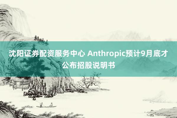 沈阳证券配资服务中心 Anthropic预计9月底才公布招股说明书