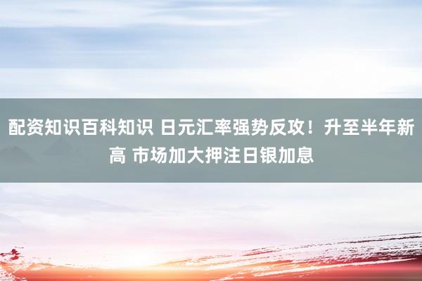 配资知识百科知识 日元汇率强势反攻！升至半年新高 市场加大押注日银加息