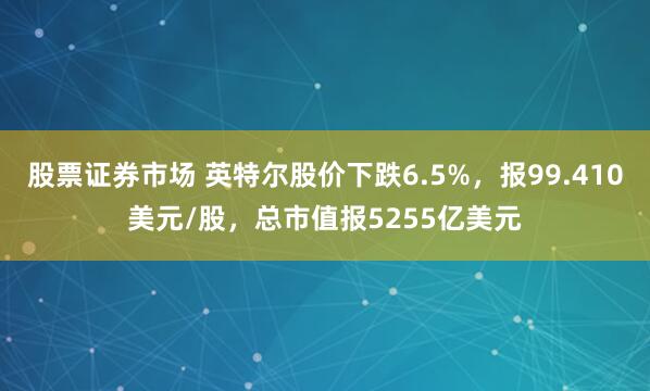 股票证券市场 英特尔股价下跌6.5%，报99.410美元/股，总市值报5255亿美元