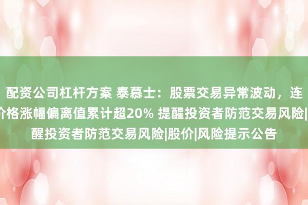 配资公司杠杆方案 泰慕士：股票交易异常波动，连续2个交易日收盘价格涨幅偏离值累计超20% 提醒投资者防范交易风险|股价|风险提示公告