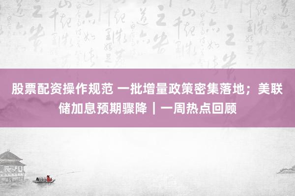 股票配资操作规范 一批增量政策密集落地；美联储加息预期骤降｜一周热点回顾